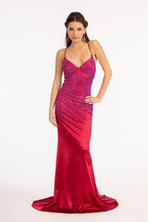Beaded Long Satin Mermaid Prom Dress