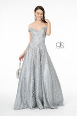 Embellished Mesh A-Line Long Prom Dress