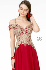 Embroidered Bodice A-Line Long Prom Dress
