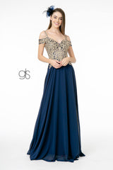 Embroidered Bodice A-Line Long Prom Dress