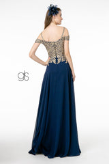 Embroidered Bodice A-Line Long Prom Dress