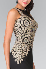 Embroidered Boidce Long Prom Dress with Sheer Back