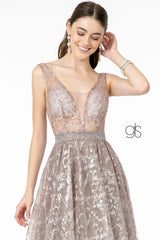 Embroidered Illusion Mesh Long Prom Dress