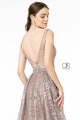 Embroidered Illusion Mesh Long Prom Dress