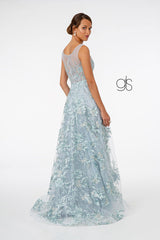 Embroidered Mesh A-Line Long Prom Dress