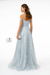 Floral Embroidery Long Prom A-Line Dress