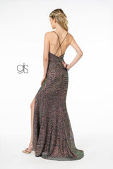 Full Sequin Ruched V-Neck Long Prom Dress