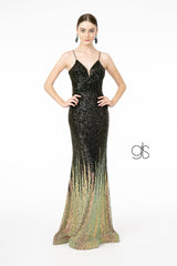 Full Sequin Spaghetti Strap Long Prom Dress