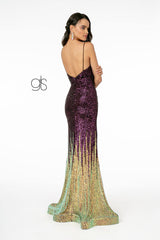 Full Sequin Spaghetti Strap Long Prom Dress