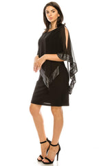 SL Fashions 111176 Short Cocktail Chiffon Cape Dress
