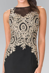Embroidered Boidce Long Prom Dress with Sheer Back